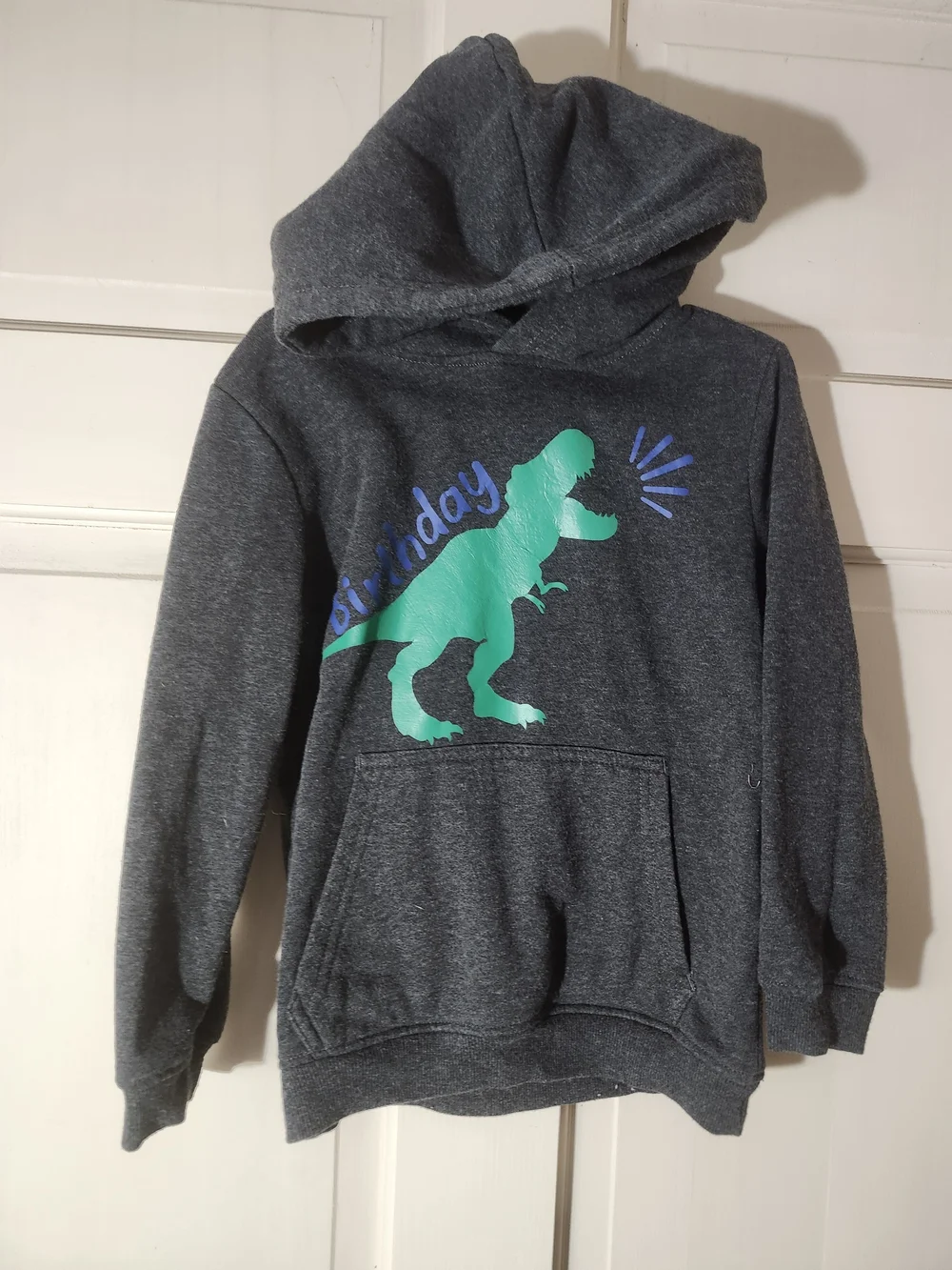Kids Dark Gray Hoodie with Green Dino Graphic